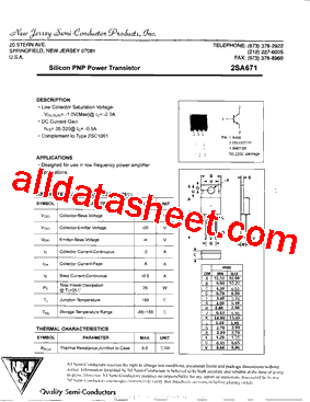 2SA671 Datasheet PDF - New Jersey Semi-Conductor Products, Inc.