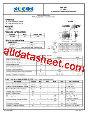 2SC554-C Datasheet PDF - SeCoS Halbleitertechnologie GmbH