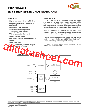 IS61C64AH Datasheet PDF - Integrated Circuit Solution Inc