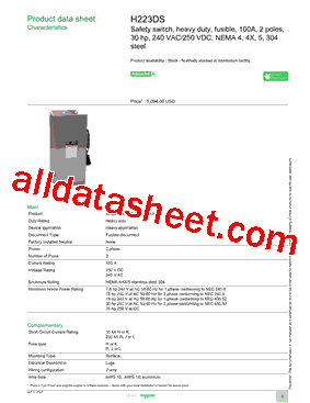 H223DS Datasheet PDF - Schneider Electric