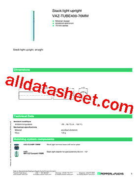 VAZ-TUBE400-70MM Datasheet PDF - Pepperl+Fuchs Inc.
