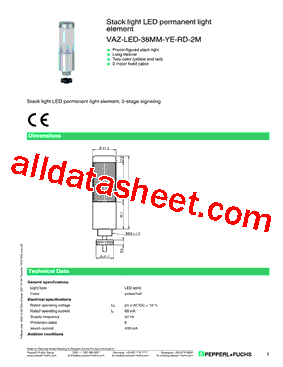 VAZ-LED-38MM-YE-RD-2M Datasheet PDF - Pepperl+Fuchs Inc.
