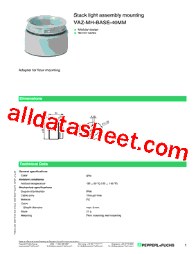 VAZ-MH-BASE-40MM Datasheet PDF - Pepperl+Fuchs Inc.