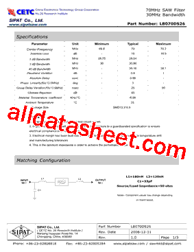 LB070DS26 Datasheet PDF - SIPAT Co,Ltd