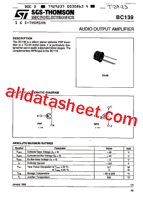 BC139 Datasheet PDF - STMicroelectronics