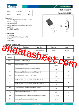 H30T65W-A Datasheet PDF - Guangdong Huixin Electronic Technology Co., Ltd.