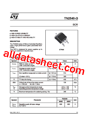 TN2540-600G Datasheet PDF - STMicroelectronics