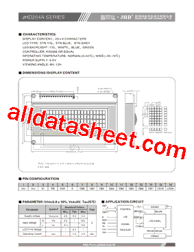 JHD204A Datasheet PDF - ShenZhen Jing Handa Electronics Co.,Ltd.