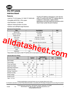 PC-TFT-25XS Datasheet PDF - Purdy Electronics Corporation