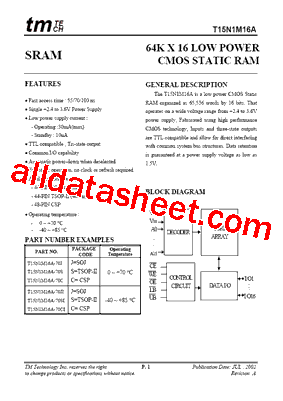 T15N1M16A Datasheet PDF - Taiwan Memory Technology