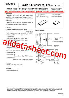 CXK5T8512TM Datasheet PDF - Sony Corporation
