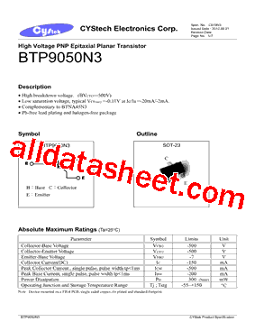 BTP9050N3 Datasheet PDF - Cystech Electonics Corp.