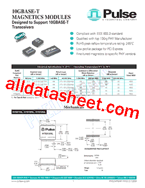 H7018NL Datasheet PDF - Pulse A Technitrol Company