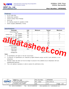LBT83005 Datasheet PDF - SIPAT Co,Ltd