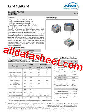 A77-1-SMA77-1 Datasheet PDF - M/A-COM Technology Solutions, Inc.