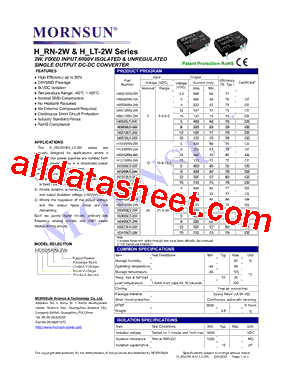 H2405RN-2W Datasheet PDF - MORNSUN Science& Technology Ltd.