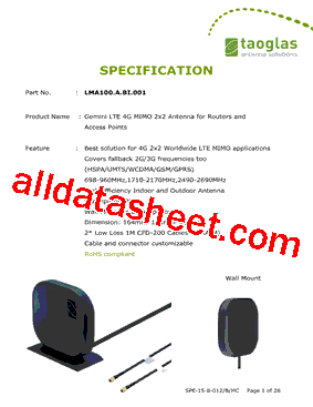 LMA100.A.BI.001 Datasheet PDF - Taoglas antenna solutions